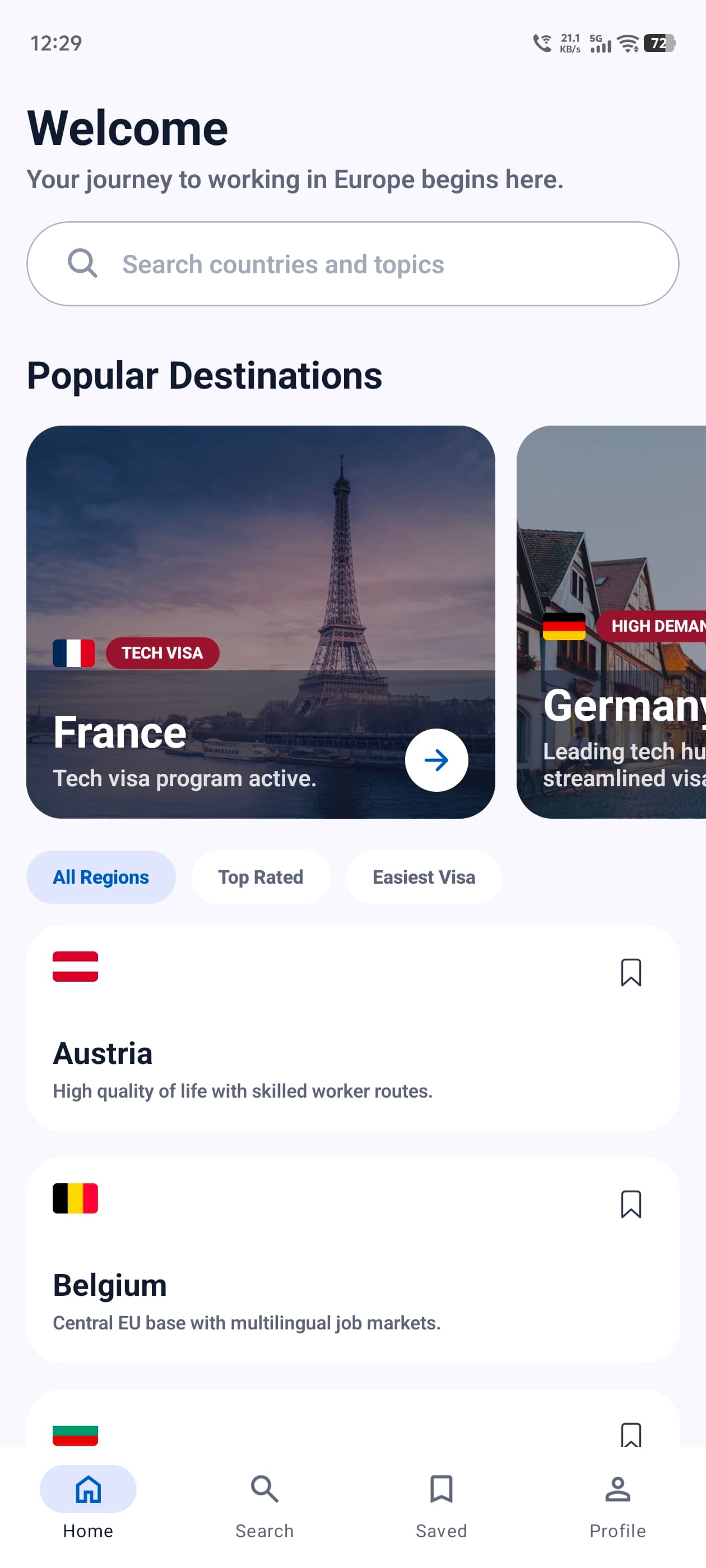 EU Work Support home dashboard